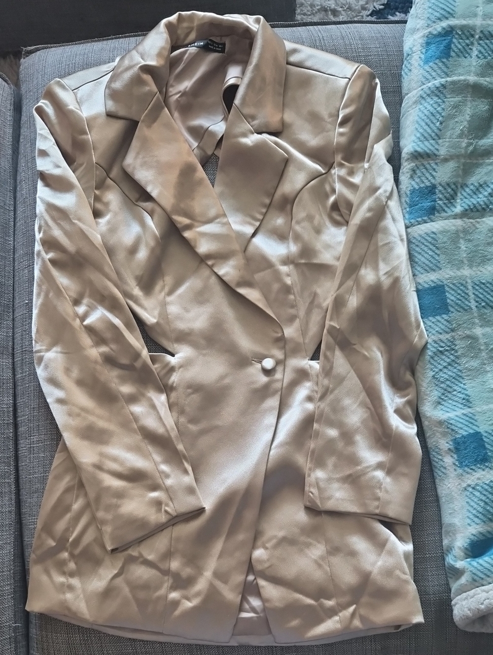 Satin-Look Gold Women's Blazer Jacket Open Sides And Back